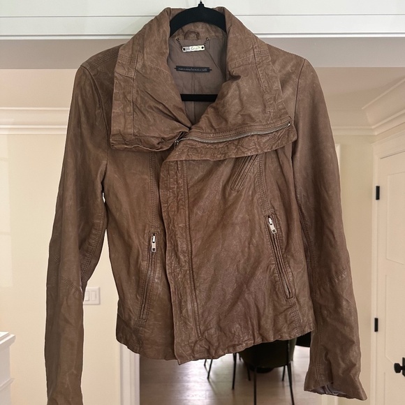 LINE Light Brown Textured Lambskin Motorcycle Jacket - Size L - Picture 2 of 12